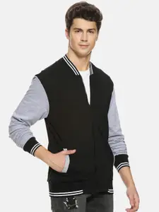 Campus Sutra Men Black & Grey Colourblocked Sweatshirt