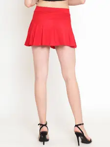 Sera Women Red Solid Flared Mini Skirt