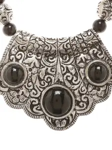 Bamboo Tree Jewels Silver-Toned & Black Metal Handcrafted Necklace
