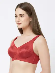 Soie Red Solid Non-Wired Non Padded Minimizer Bra