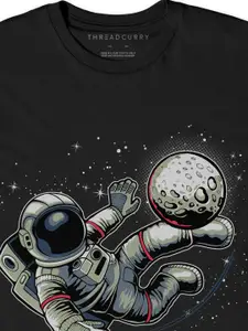 THREADCURRY Boys Black Printed Round Neck T-shirt