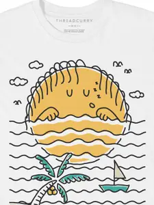 THREADCURRY Boys White & Yellow Printed Round Neck T-shirt