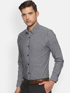 Louis Philippe Men Grey & White Slim Fit Striped Formal Shirt