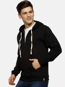 Campus Sutra Men Black Solid Hooded Sweatshirt