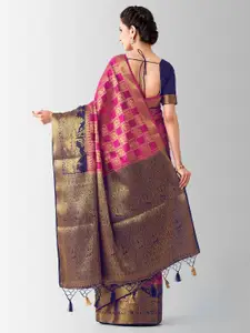 MIMOSA Pink & Blue Art Silk Woven Design Kanjeevaram Saree