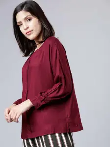 Tokyo Talkies Women Maroon Solid Shirt Style Top
