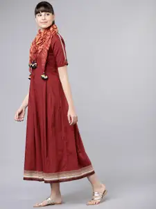 Vishudh Women Maroon Solid Fit and Flare Dress