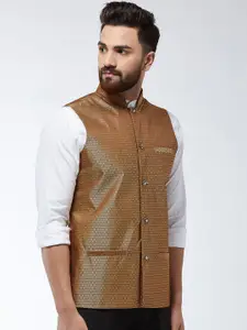 SOJANYA Men Copper-Coloured Woven Design Nehru Jacket