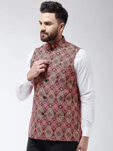 SOJANYA Men Black & Red Printed Nehru Jacket