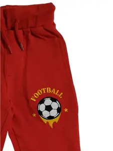 KiddoPanti Boys Red Printed Straight Fit Joggers