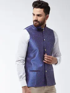 SOJANYA Blue & Gold Printed Nehru Jacket