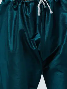 SOJANYA Men Teal Green & Rust Brown Solid Kurta with Churidar & Nehru Jacket