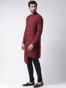 KISAH Men Maroon Solid Straight Kurta