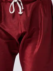 SOJANYA Men Maroon Printed Kurta Churidar With Nehru Jacket