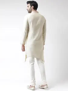 KISAH Men Cream-Coloured Jaquard Embroidered Asymmetric Kurta