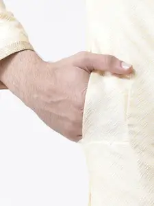 KISAH Men Cream-Coloured Embroidered Straight Kurta
