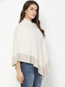 Gipsy Women Beige Solid Poncho Sweater