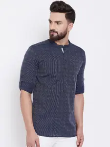 even Men Blue Woven Design Straight Kurta