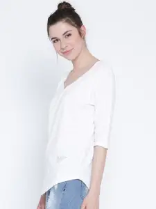 Sera Women White Solid Pure Cotton Top