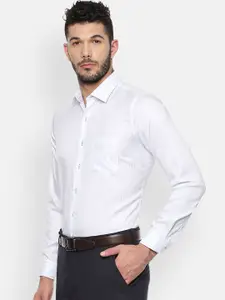 Van Heusen Men White & Blue Slim Fit Striped Formal Shirt