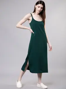 Tokyo Talkies Women Solid Green A-Line Dress