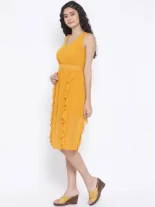 Oxolloxo Women Mustard Yellow Solid Fit and Flare Dress