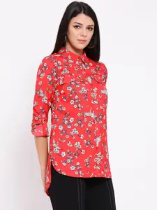 Oxolloxo Women Red & White Regular Fit Floral Printed Casual Shirt
