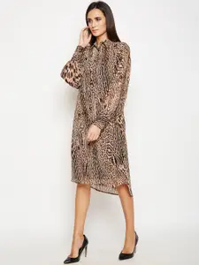 Oxolloxo Women Brown Animal Printed Shirt Dress