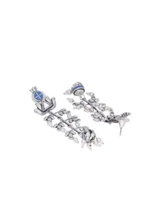 Voylla Silver-Plated & Blue Contemporary Oxidised Drop Earrings