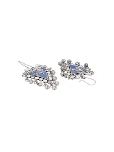 Voylla Silver-Toned & Blue Classic Drop Earrings