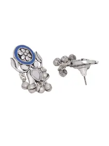Voylla Silver-Plated & Blue Contemporary Oxidised Drop Earrings
