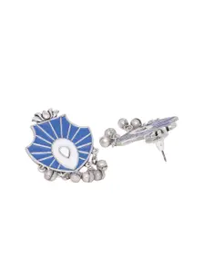 Voylla Silver-Toned & Blue Contemporary Drop Earrings