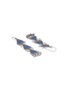 Voylla Silver-Toned & Blue Classic Drop Earrings