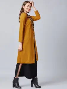 Athena Women Mustard Yellow Solid Open Front Shrug