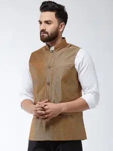 SOJANYA Men Copper-Coloured Woven Design Nehru Jacket