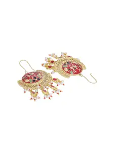 Voylla Gold-Toned & Red Crescent Shaped Chandbalis
