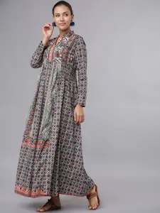 Vishudh Women Rust Brown & White Printed Maxi Dress