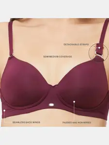 Soie Purple Solid Non-Wired Lightly Padded T-shirt Bra