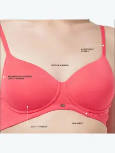 Soie Pink Solid Non-Wired Lightly Padded T-shirt Bra CB-123