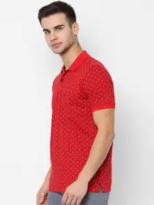 Allen Solly Men Red Printed Polo Collar Pure Cotton T-shirt