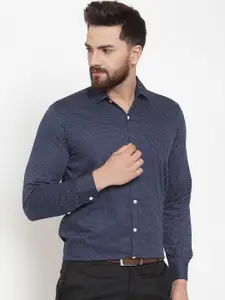 JAINISH Men Navy Blue Classic Regular Fit Printed Formal Shirt