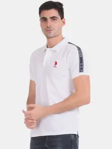 U.S. Polo Assn. Men White Solid Polo Collar Pure Cotton T-shirt