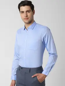 Peter England Men Blue Regular Fit Self Design Formal Shirt