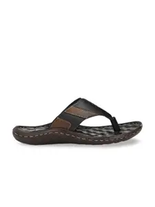 SHENCES Men Black & Brown Colourblocked Comfort Sandals