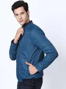 t-base Men Blue Solid Lightweight Puffer Jacket
