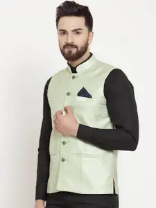 KLOTTHE Men Green Woven Design Nehru Jacket