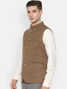 Allen Solly Men Brown Woven Design Nehru Jacket