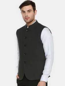 Allen Solly Men Grey Solid Woven Pure Cotton Nehru Jacket