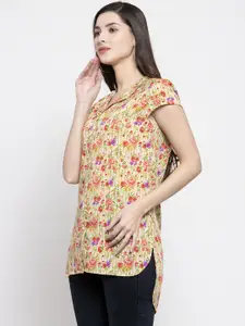 Purple State Women Multicoloured Floral Printed High-Low Top