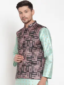 KLOTTHE Men Brown & Black Printed Nehru Jacket